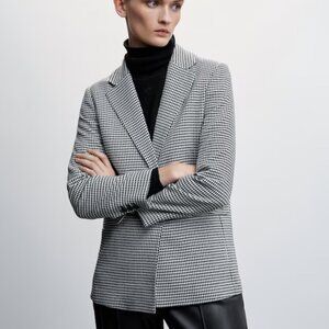Mango Houndstooth wool-blend blazer Size L